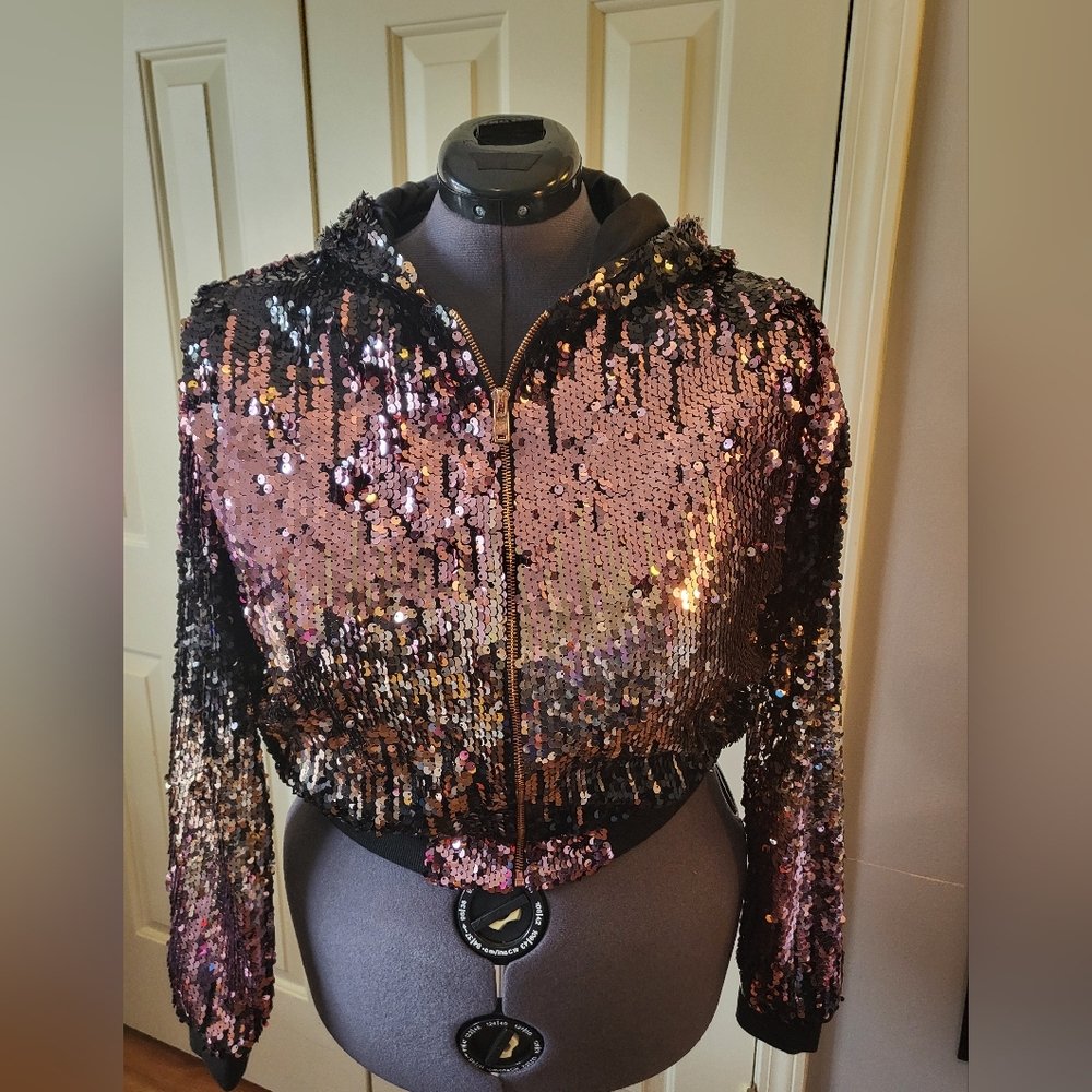Forever 21 Sequin Hooded Crop Jacket 0X